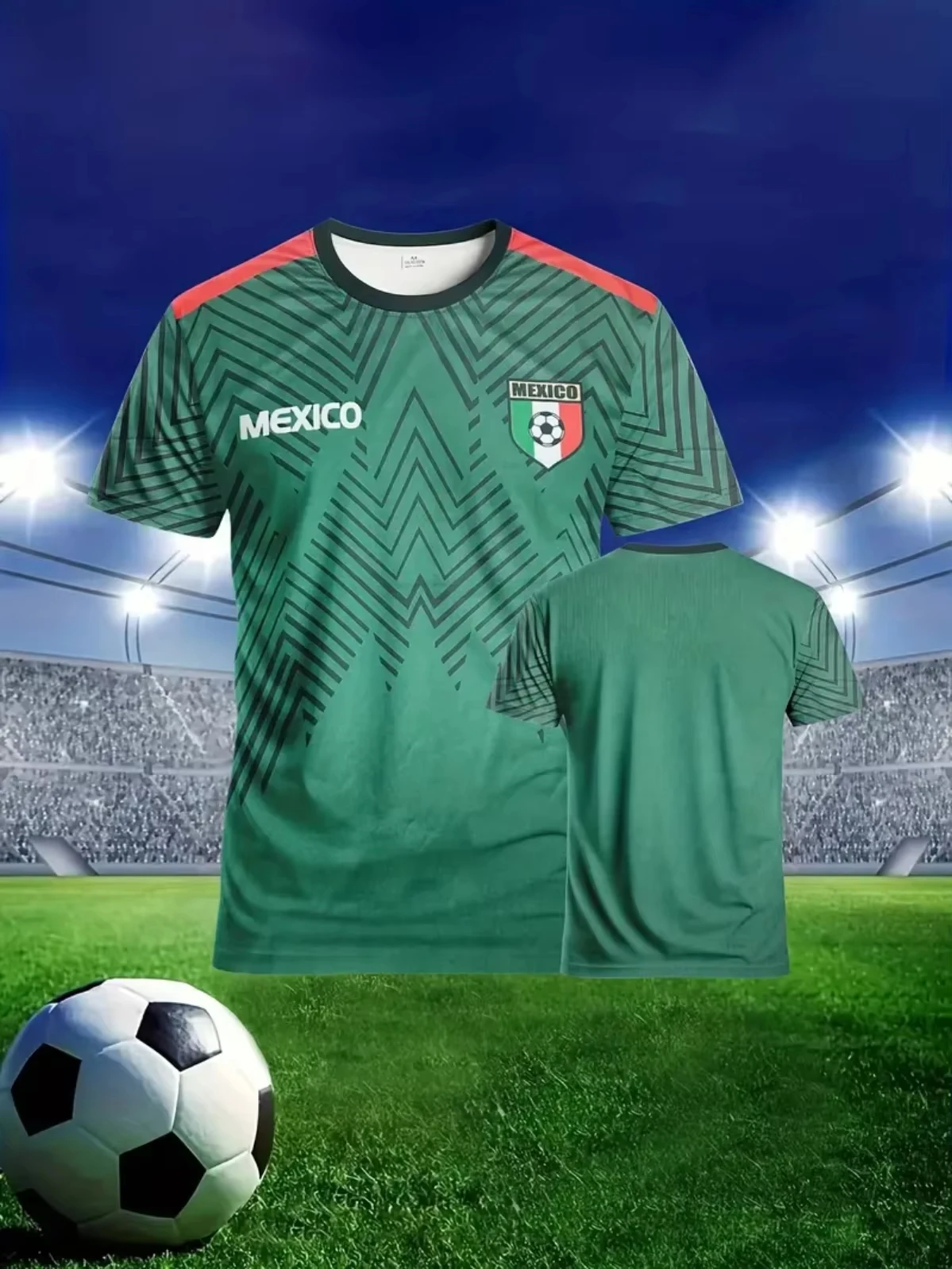 

25 Summer Men's and Women's Soccer Training Jerseys Mexico Popular Green Black Lines Design Comfortable Breathable Quick Drying