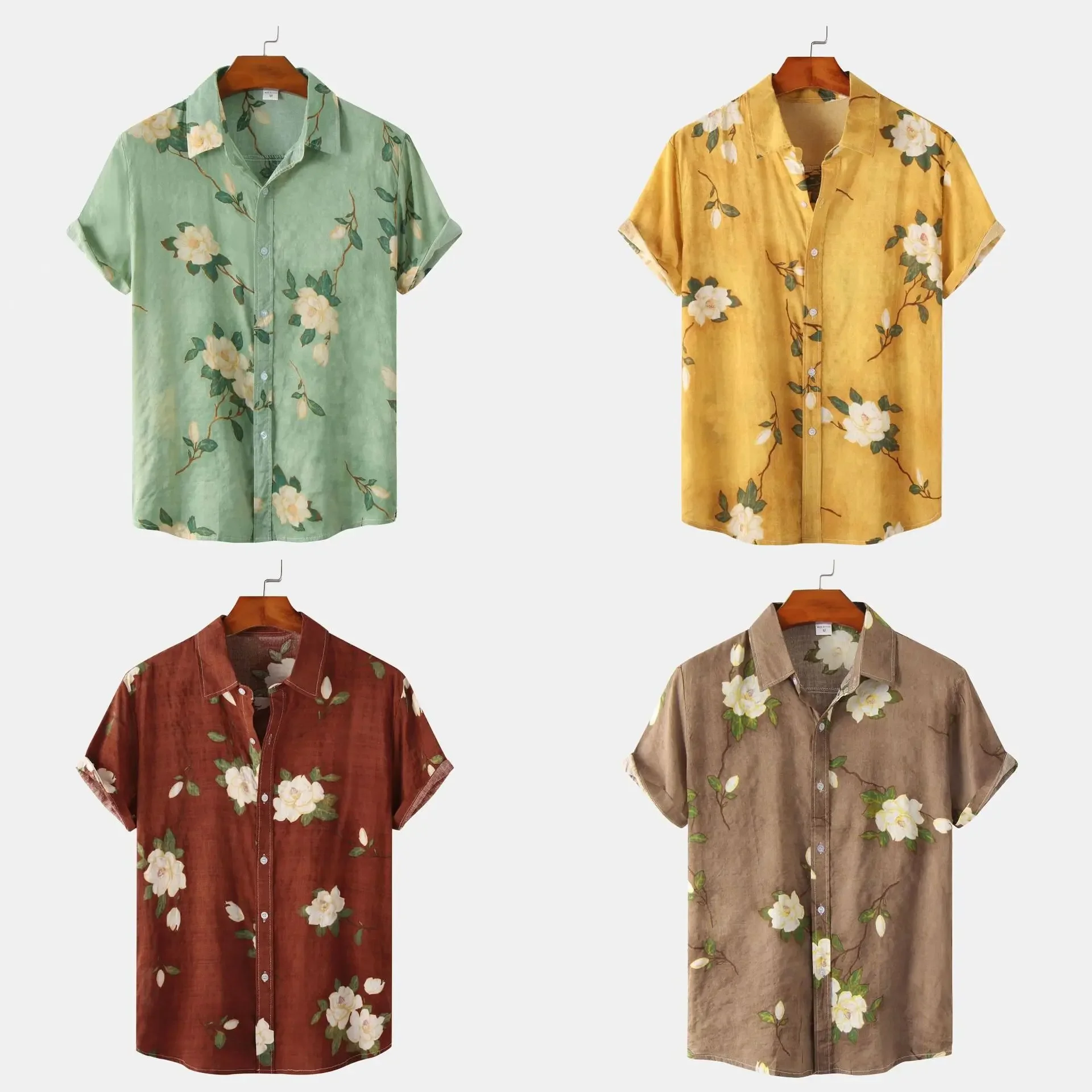 Original Men's Shirt 100% Cotton Men's T-Shirt Korean Popular Clothes Beach Hawaiian Short Sleeve Clothing Men's Floral Shirt
