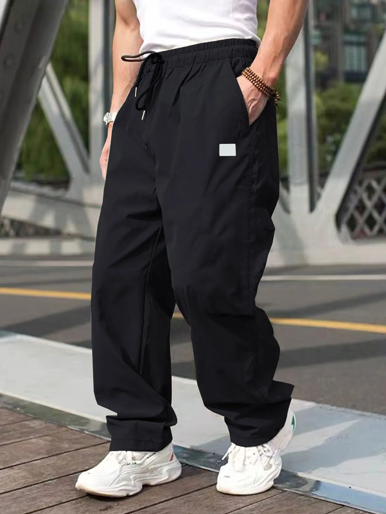 

Мужские однотонные брюки-карго с карманами и шнурком на талии, повседневные модные брюки стандартного кроя для повседневной носки, мужские брюки