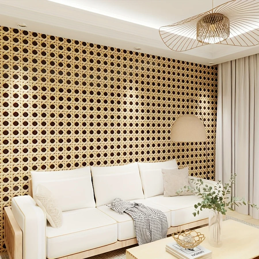 Retro Rattan Self-adhesive Wallpaper Bedroom Living Room Dining Room Study Background Wall T Stickers Furniture Cabinet Stickers