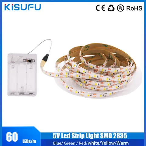 3AA batterie puissance 5V bande LED SMD 2835 60LED 1M 2M 3M 4M 5M 50cm bande lumineuse LED Flexible ruban étanche Diode bande