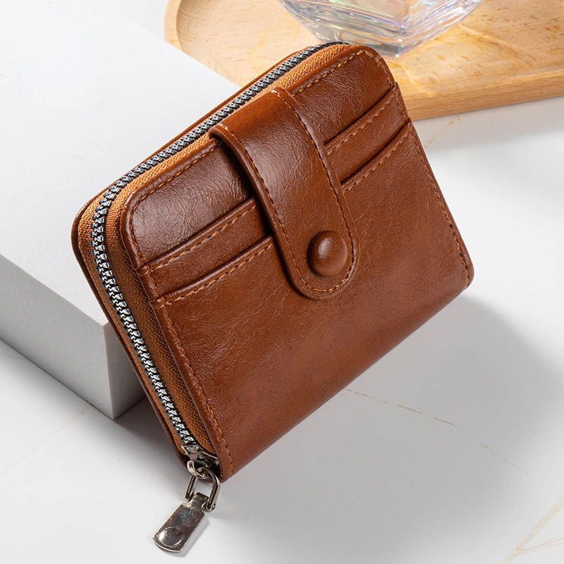 Convenient To Carry Multi Card Wallet, Unisex Zipper Opening, PU Leather Coin Purse Card Slot Small Bag