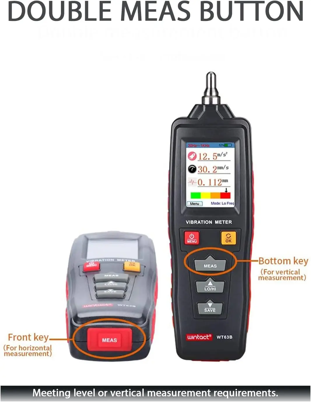 Handheld Vibration Meter 0.01-199.9mm/s, Digital Vibration Analyzer with Acceleration Velocity Displacement, Piezoelectric Test