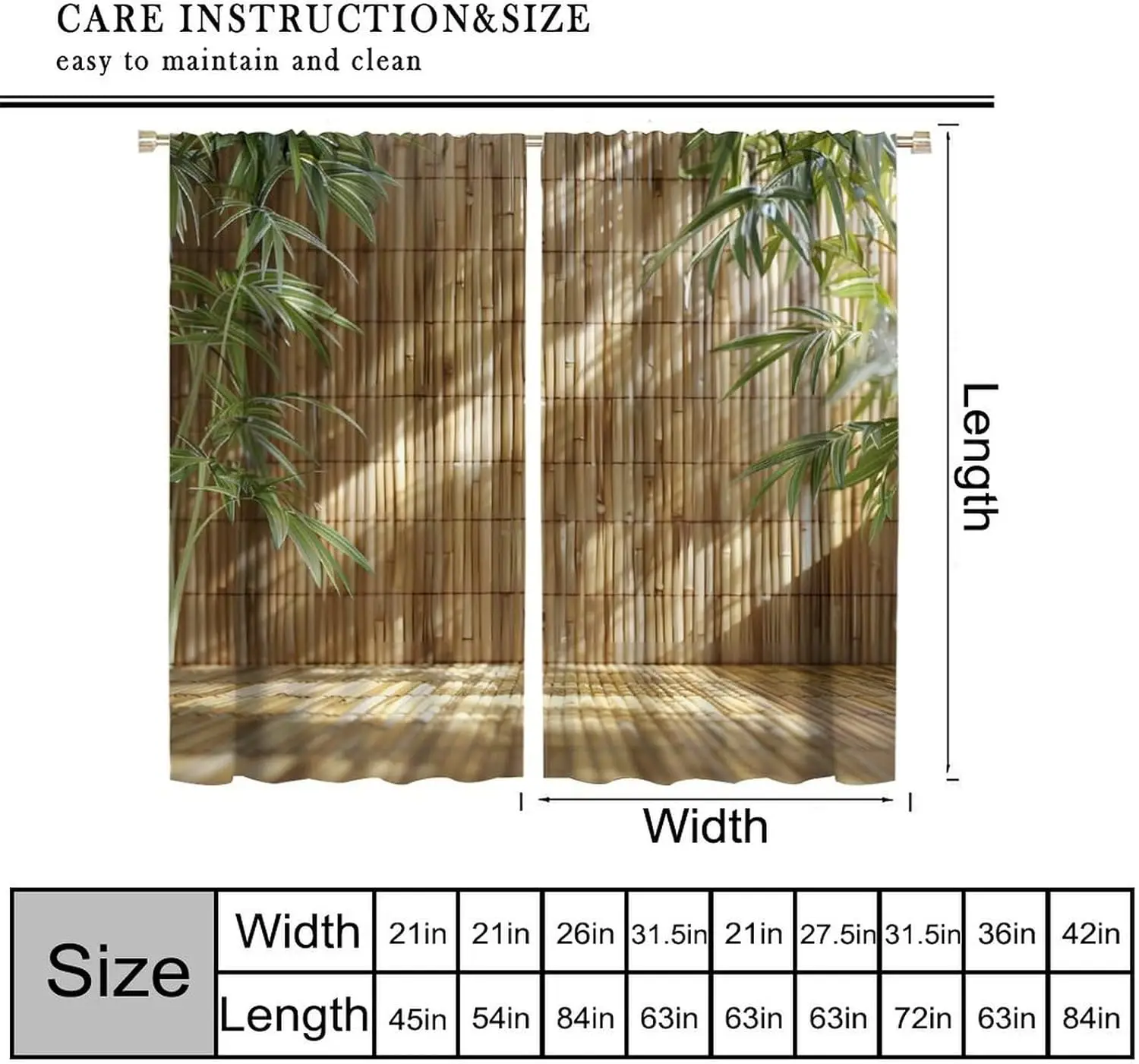 Asian Bamboo Curtains Exotic Orient Ethnic Natural Vibrant Zen Plant Tree ViewPattern Home Decor Window Treatments Blackout Rod