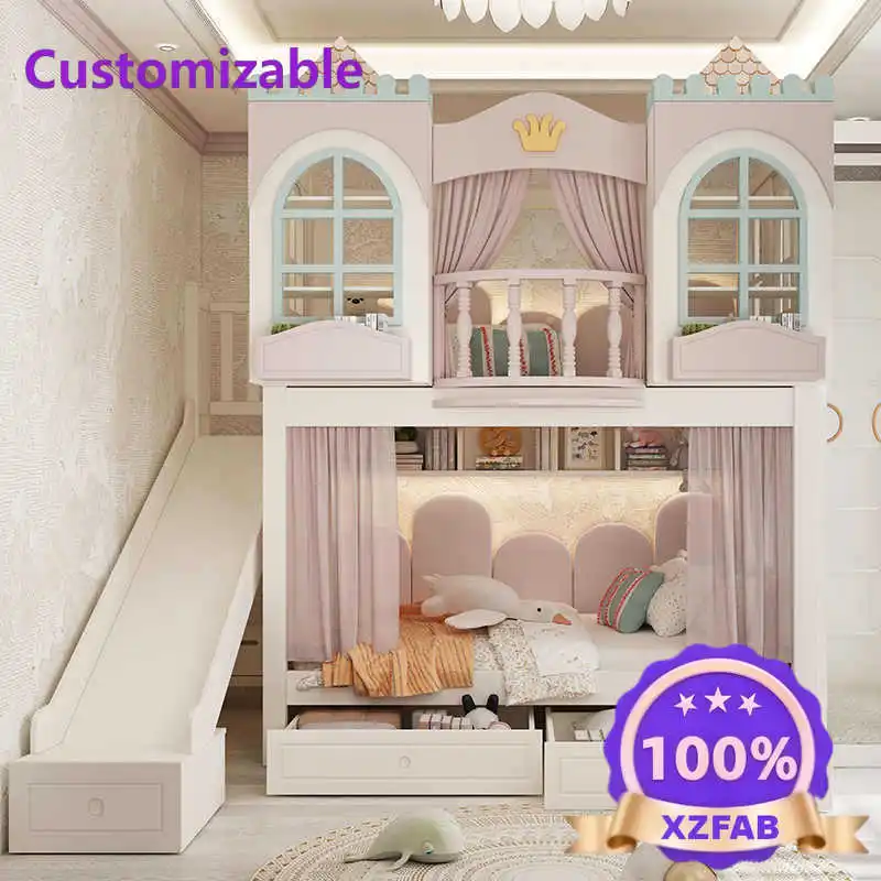 Factory Direct 2026 Customizable all solid wood children's bed bunk bed princess castle be d girl tree house high and low child