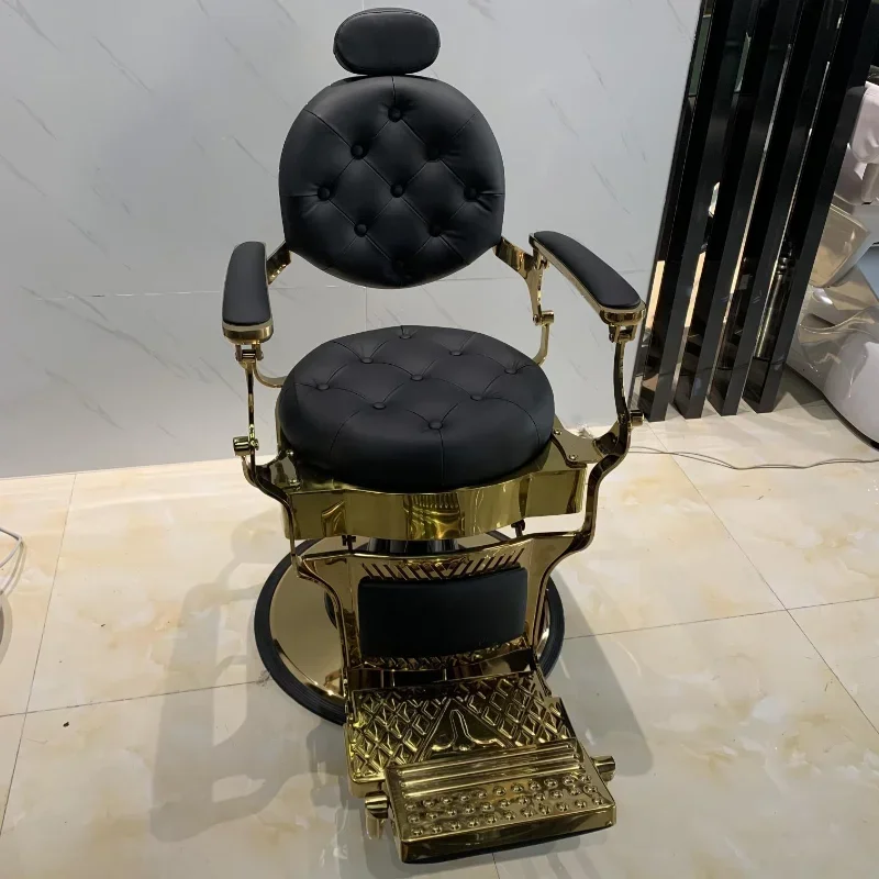 Chaise de barbier noire et dorée, mobilier de salon de coiffure prêt à être reprise é, vente en gros, offre spéciale