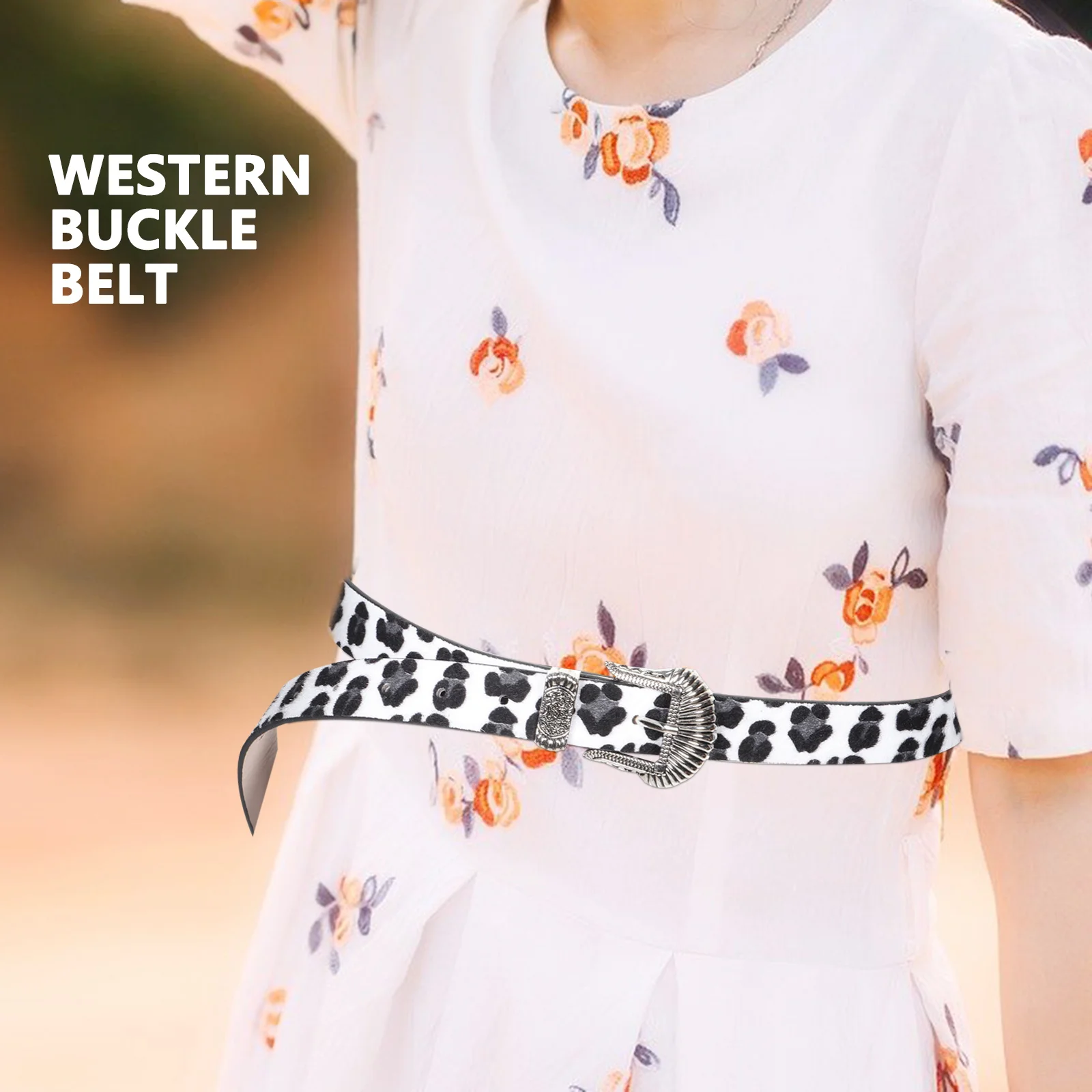 

Western Buckle Belt Leopard Print Vintage Style Artificial Women Adjustable Waistband Comfortable Western Belt for Women