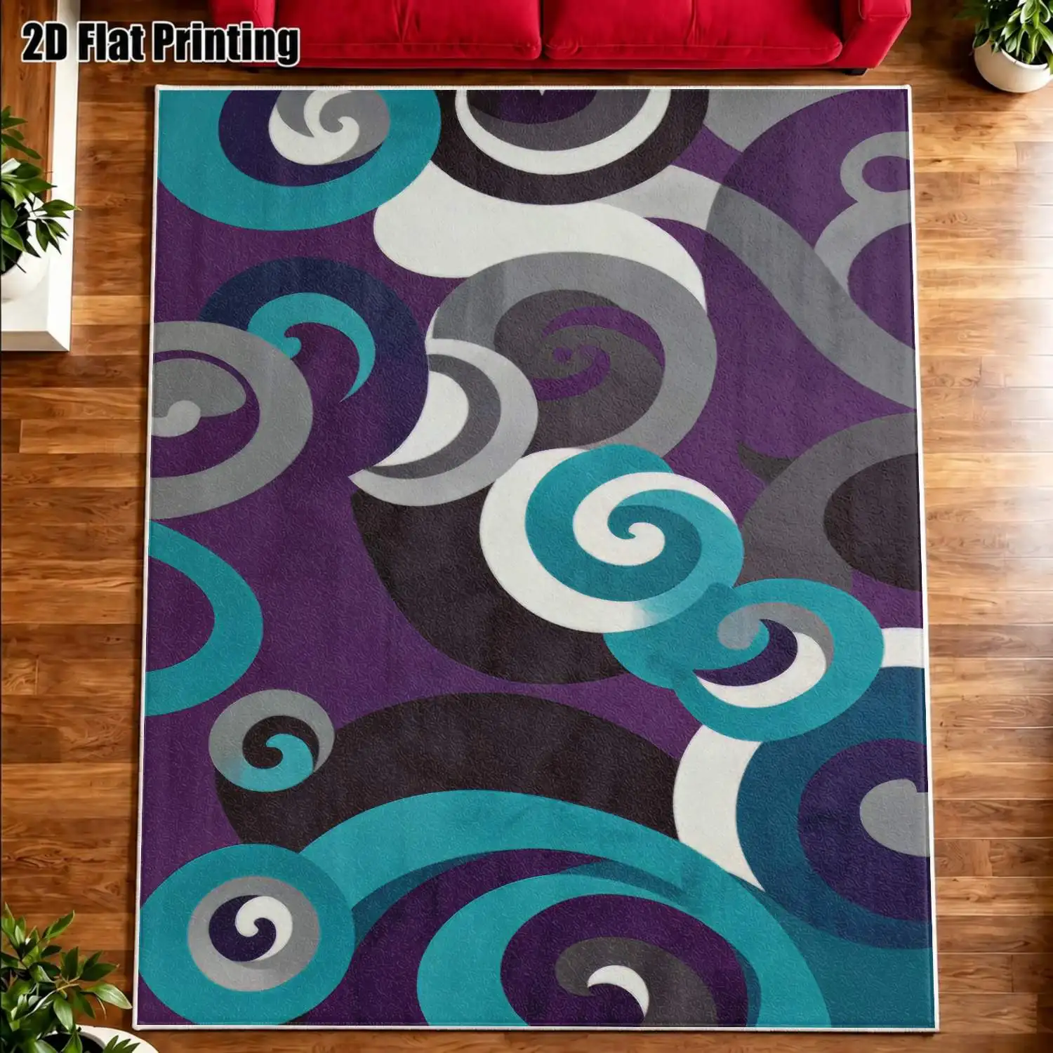 1Pc 2D Printed Velvet Carpet with Blue-Purple Spiral Pattern Nordic/Instagram-Style, Modern Minimalist Vintage Geometric Abstract Floor Mat, Machine Washable, Multi-Size, for Entrance, Dining, Foyer, Bedroom, Living Room Home Decor