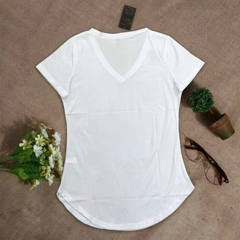 2026 New Summer Irregular Short Sleeved T-shirt Women V-neck Pure Colour Hem Casual Slim Slimming Top Soft T-shirt Street Clothe