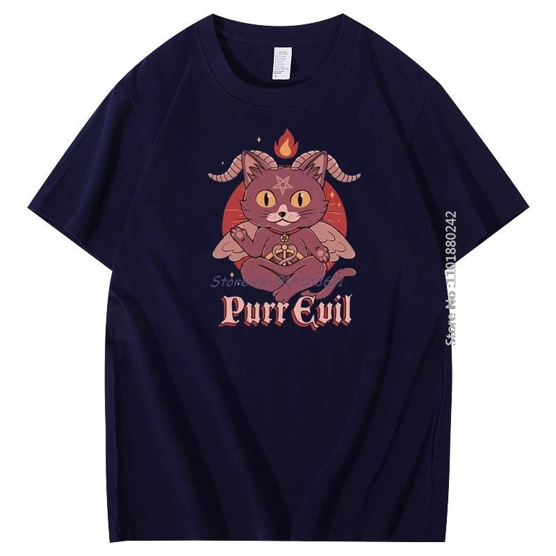 Baphomet Purr Evil Mens Print T Shirt Lucifer Occult Goat Fashion Graphic T Shirts Summer Cotton New Shirts And T-Shirts
