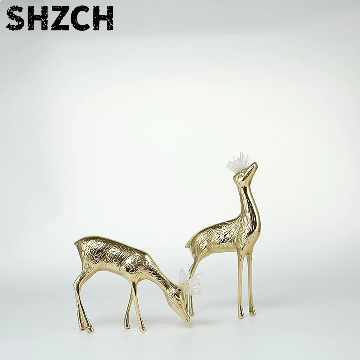 Wholesale Elegant Brass Deer Figurines with Clear Crystal Antlers Home Decor