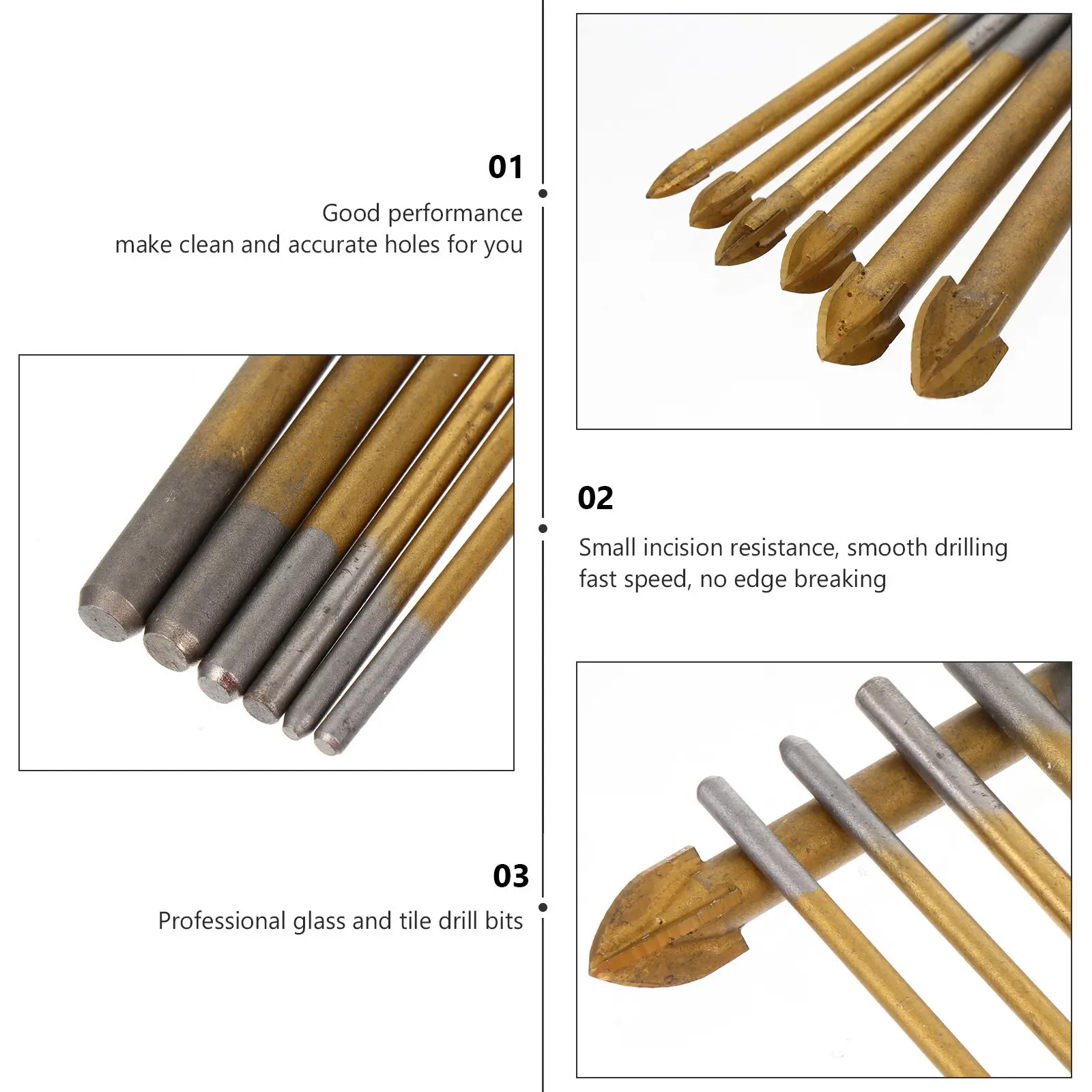 1Set Cross Head Tile Drill Bit Titanium Coated Alloy Ceramic Hole Opener for Glass Marble Mirror Brick Wall 4 Cutting Edges