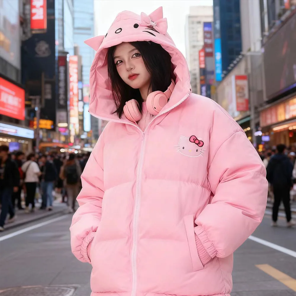 

Kitty Cat Kawaii Y2K Аниме Женский пуховик Зимняя утолщенная хлопковая одежда Сохраняет тепло Милое пальто Студенческие топы Свободные спортивные милые