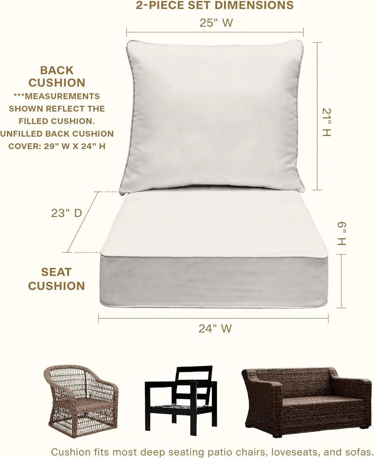 Outdoor Patio Furniture, Solid Bone Color, Textured Deep Seat Cushion with Removable Cover view 6