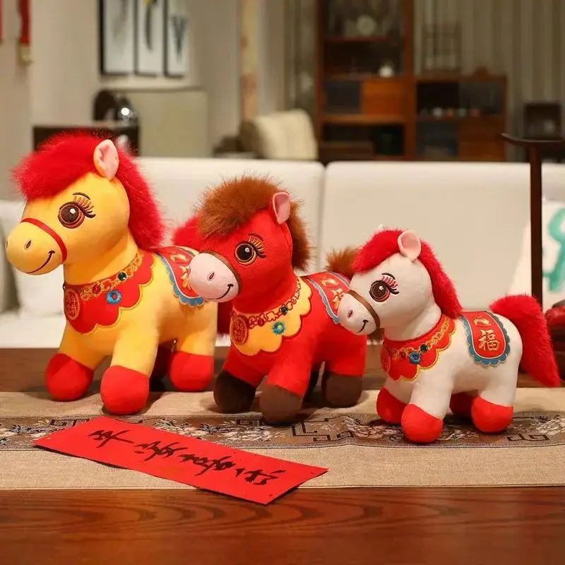 Boneka Maskot Selamat Tahun Baru 2026 Kuda Keberuntungan Merah Mainan Boneka Mewah Chinatown Boutique Dekorasi Kuda Poni Hadiah Festival Hadiah Anak ﻿