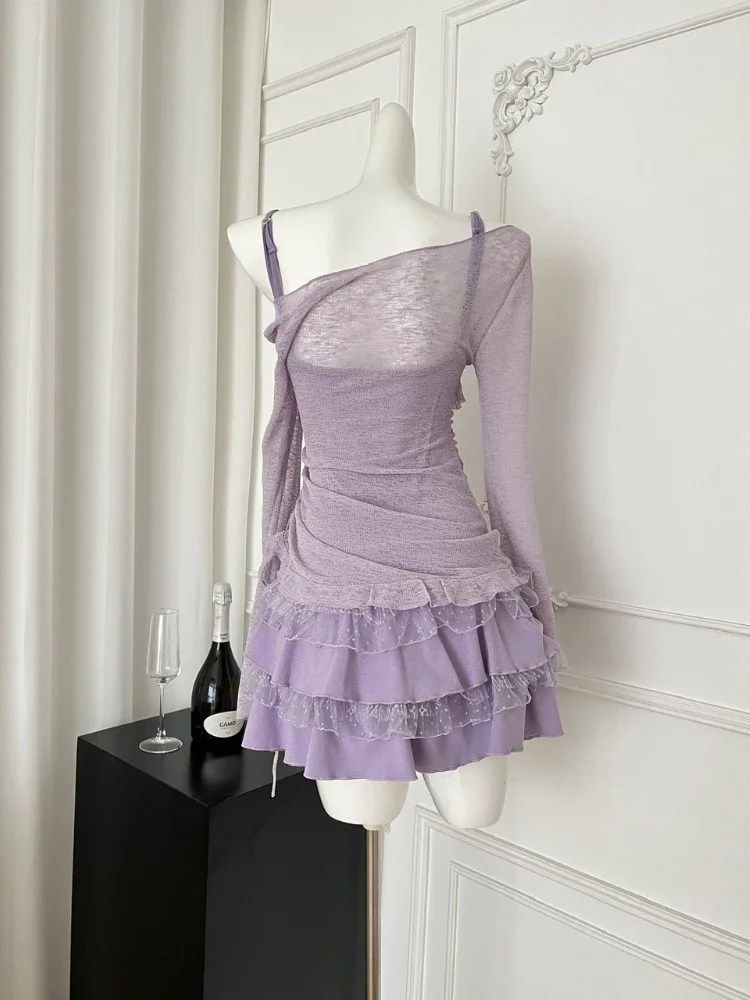 Korean 2-Piece Set: Bow Lace Top & Slim Dress 2