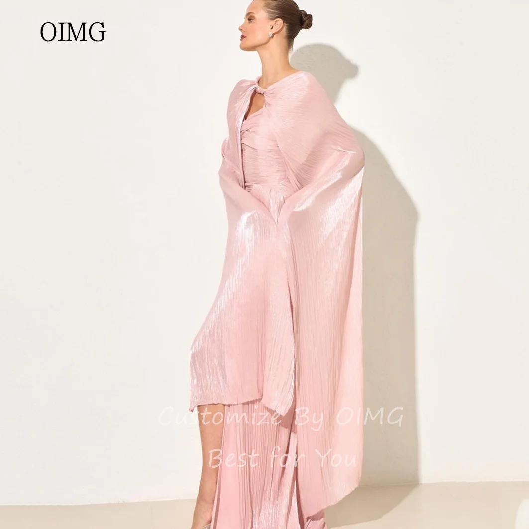 OIMG Flowy Pink/Sky Blue Mermaid Prom Gowns Cap Sleeves Party Gown Shimmery Side Slit Floor Length Evening Dress Customized image 3