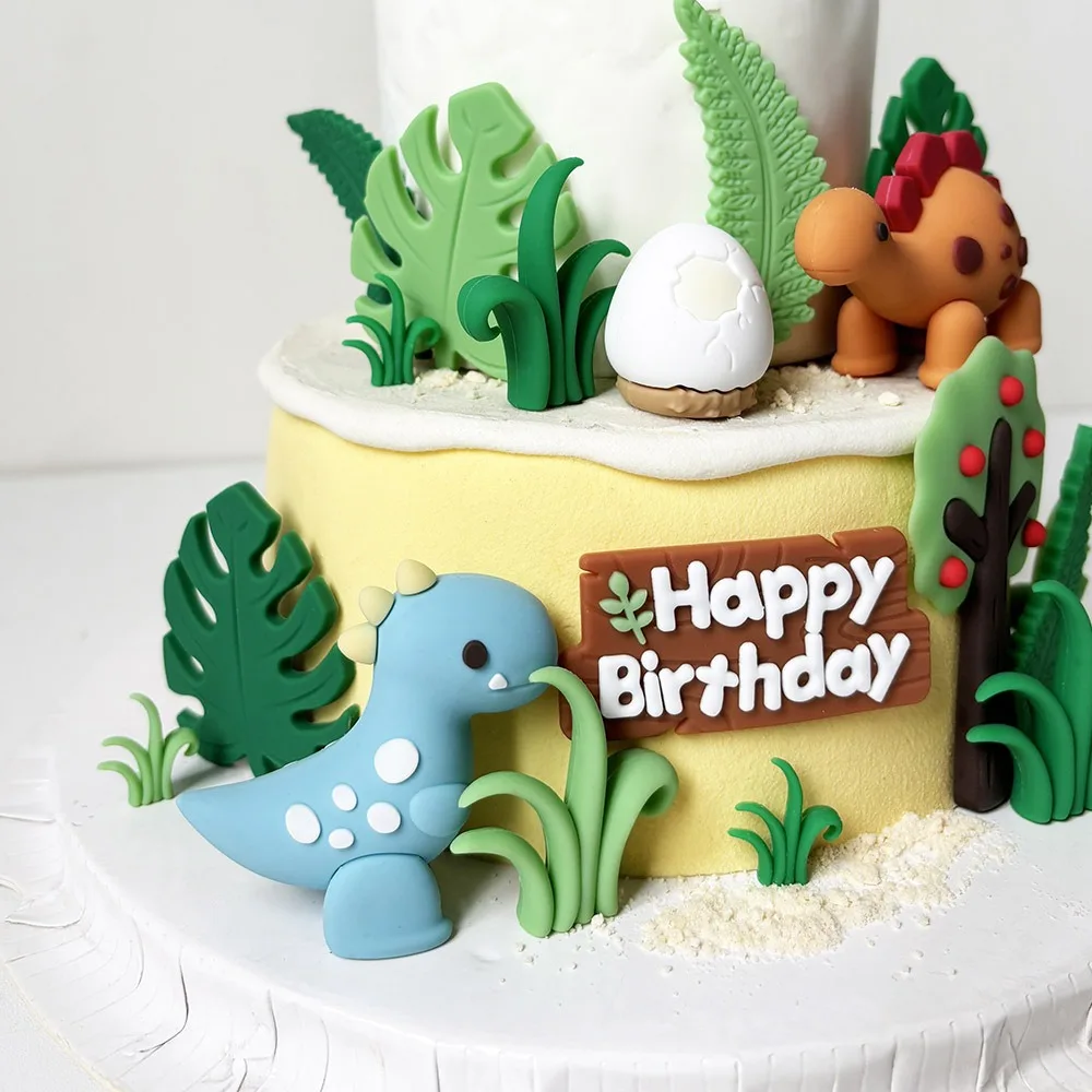 Cartoon Dinosaur Cake Decoration Jungle Safari Dino Birthday Cupcake Topper Wild Roar Baby 1 2 3 Happy Birthday Party Decor