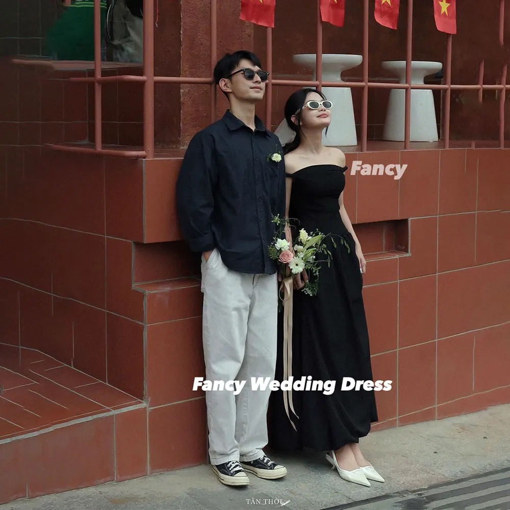 Fantasia simples fora do ombro coreia vestido de casamento elástico cetim uma linha vestido de noite comprimento do tornozelo volta espartilho personalizado