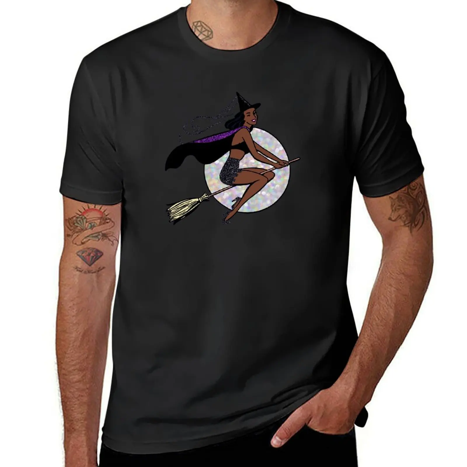 black pin up witch T-Shirt hippie clothes quick-drying graphics heavyweight t shirts for men