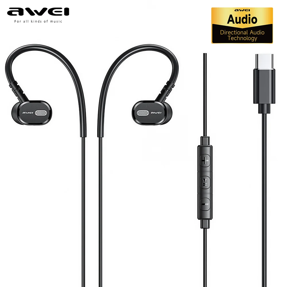 

Awei TC-6 Wired Headphones In-ear Earphone Type-C Headset For Phone Stereo USB C Plug Bass Sport Earbuds With Microphone
