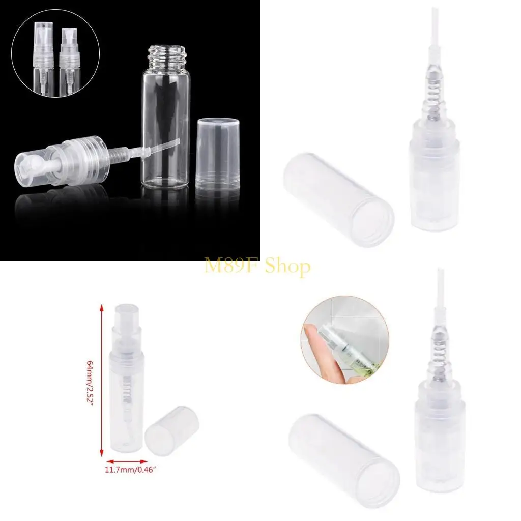 M89F 100PCS 3MLミニクリアプラスチック補充可能なスプレーボトルポータブル香水マウスウォッシュサンプルバイアル化粧品アトマイザーコンテナ