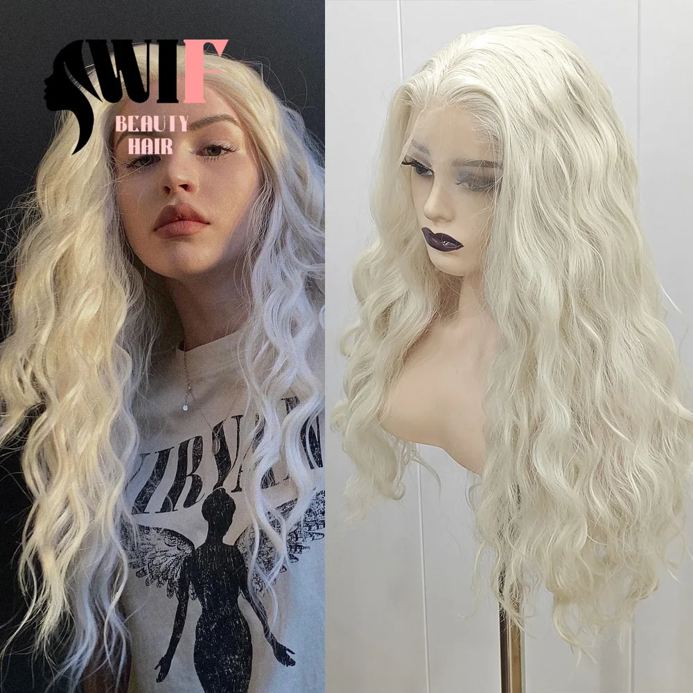 WIF Body Wavy Blonde Hair Synthetic Wig Long Hair Women Use Loose Wavy Heat Fiber Lace Front Wigs Women Use Daily Makeup Hair