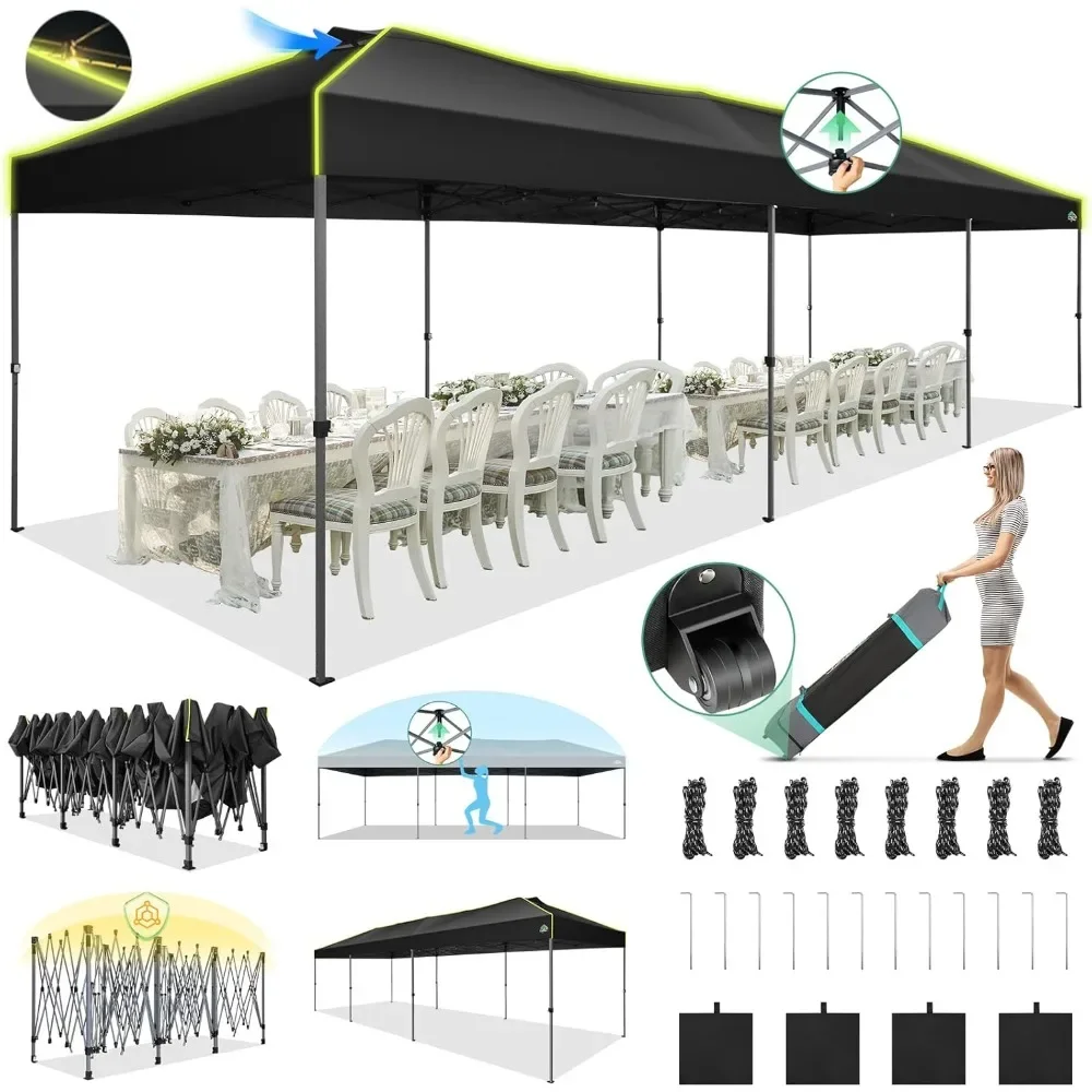 COBIZI 10x30 Up Canopy, One Push Setup Glow Party Tent for Commercial, Wedding with 3 Adjustable Height, Outdoor Gazebo