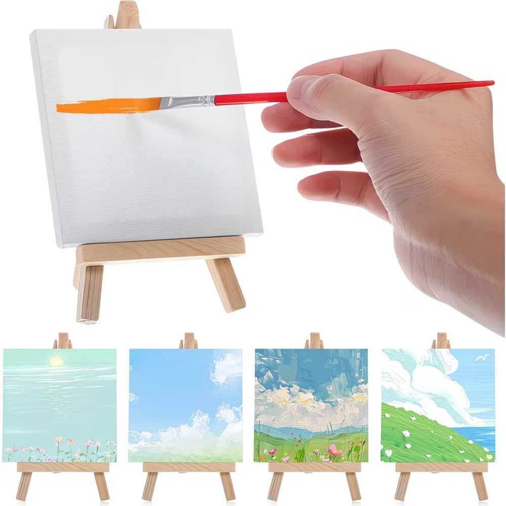 New Upgrade Canvases with Easel Sets for Painting Art Stretched Canvases Panels Pack with Wood Display Easel Painting