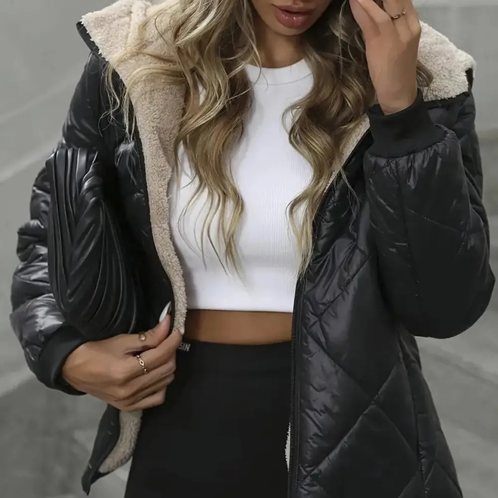 

Women's Casual Cotton-Padded Coat Diamond-Shaped Short Loose Hooded Jacket European American Style Winter New Arrival