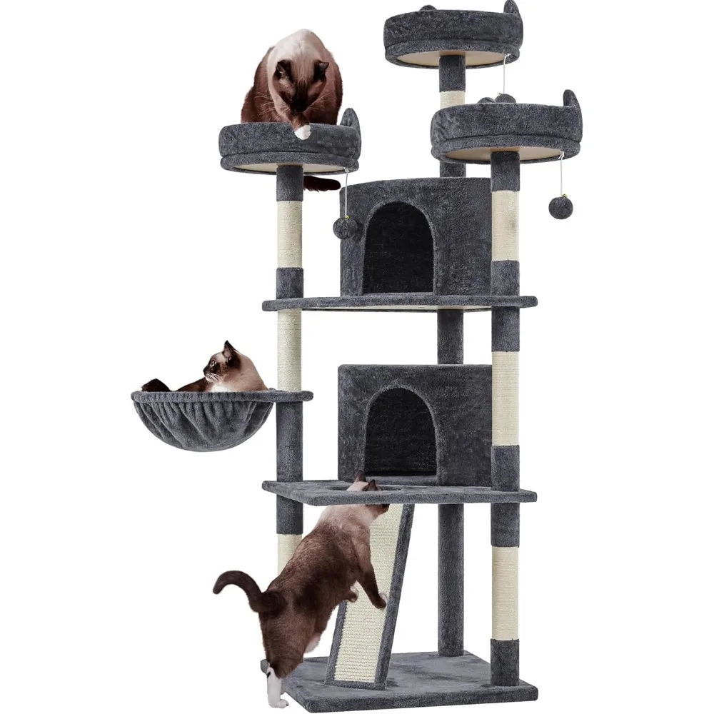 

68.5in Cat Tree Multi-Level Cat Tower with Large Condo＆Cozy Perches Stable Pet Play House w/Sisal-Covered Scratching Posts