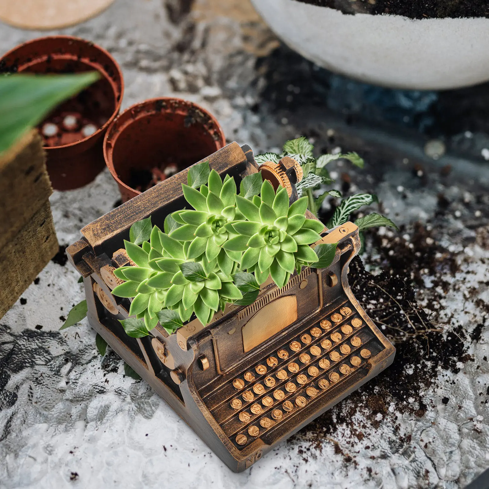 

Кашпо из смолы в форме пишущей машинки, стильный держатель для цветочных композиций, домашний горшок для растений, декор для бара, украшение для дома, кашпо из смолы
