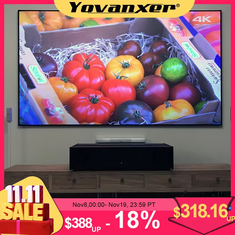 Yovanxer ALR UST 100 นิ้วโปรเจคเตอร์หน้าจอกรอบ Ultra Short Throw Projection T Prism CLR ผ้าม่าน 3D 4K 8K รองรับ