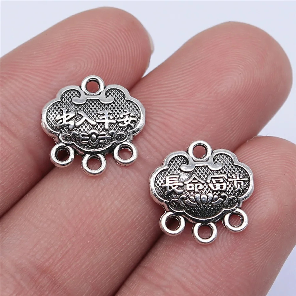 WYSIWYG 10pcs 14x14mm Antique Silver Color Chinese Safety Lock Connector Charms Pendant For DIY Jewelry Making