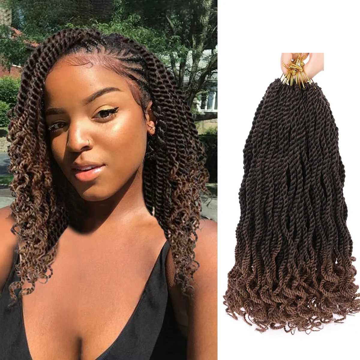 

12-дюймовая волнистая сенегальская коса, вязанная крючком, предварительно закрученная коса, синтетическая коса богини, сенегальская коса