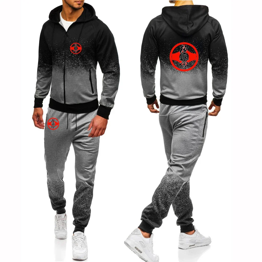 

Kyokushin Karate 2024 Men's New Print Spring Gradients Color Tracksuits Fashionable Casual Cotton Hoodie Tops+Pant 2 Piece Suit