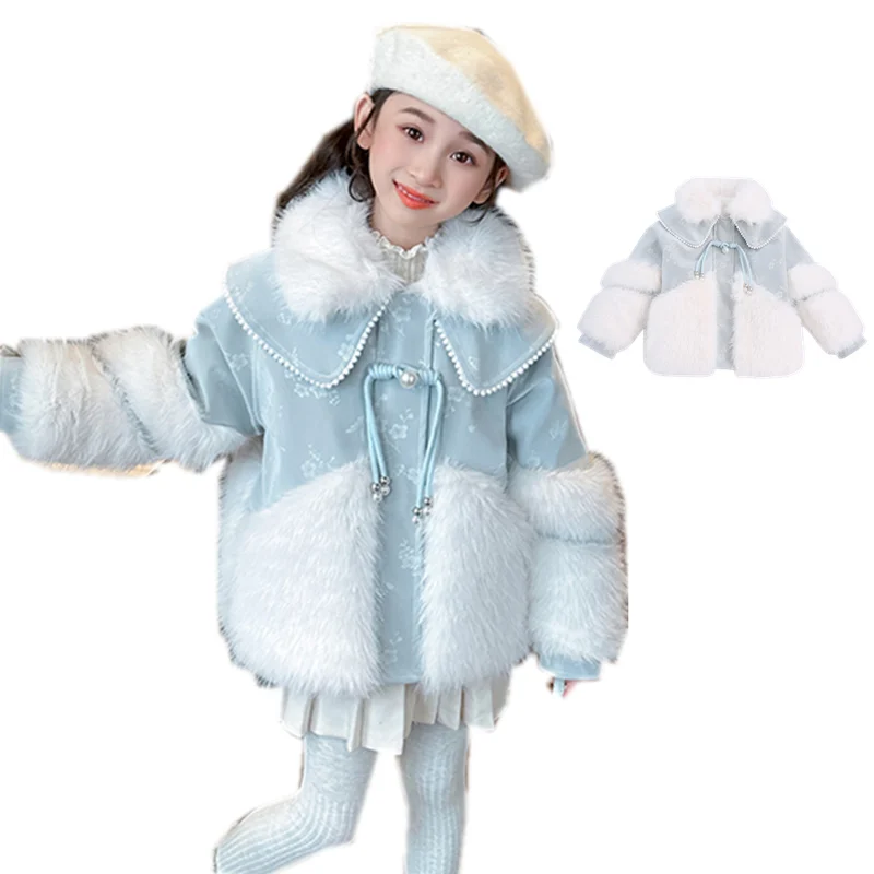 

New Winter Baby Birls Winter Coat With Fur Collar Kids Fashion Warm Streetwear Outfit Child Cute Jacket Clothing Age 3-11 Years