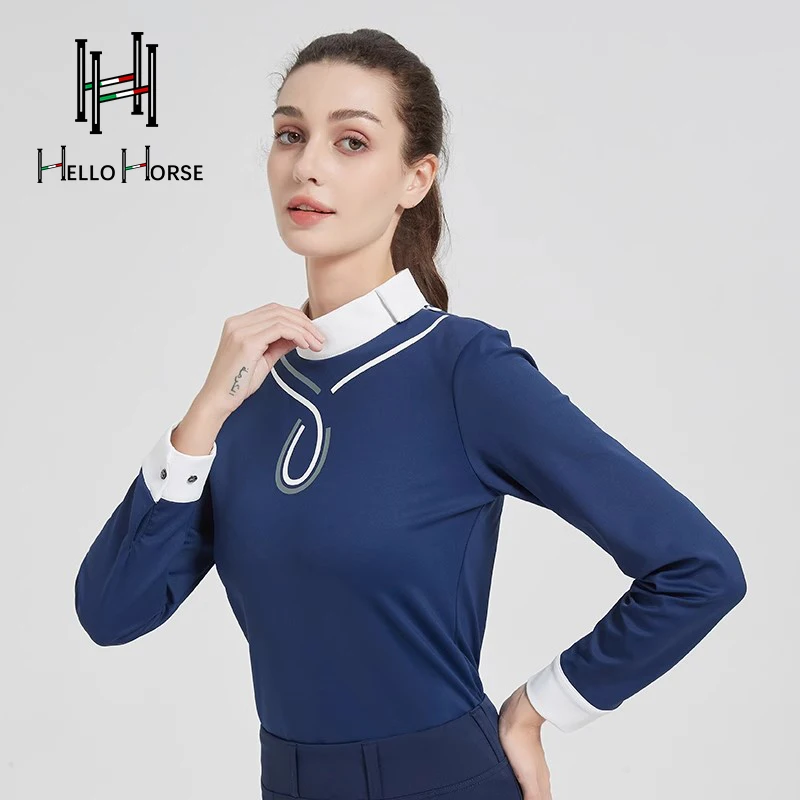 مرحبا الحصان الفروسية تي شيرت ملابس الفروسية ركوب الخيل نمط الكبار والأطفال نمط نحى المخملية طويلة الأكمام بسيطة الدافئة معدات الفروسية #2