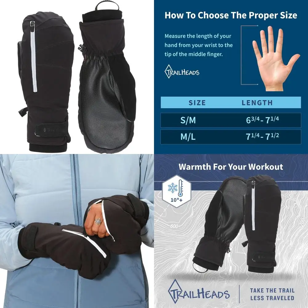 

Women's Winter Sports Zip Mittens: Convertible & Outdoor-Ready in Black