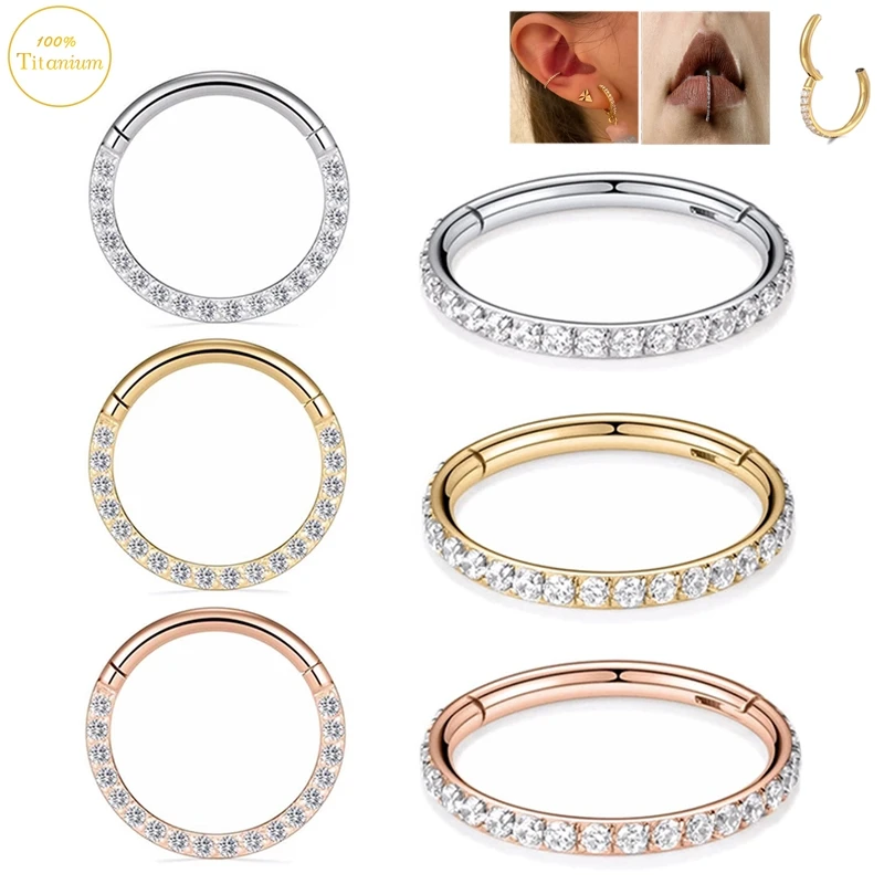 

G23 Titanium Ear Piercing Earrings Zircon Hight Segment Clickers Septum Nasal Ring Cartilage Tragus Helix Lip Piercing Jewelry