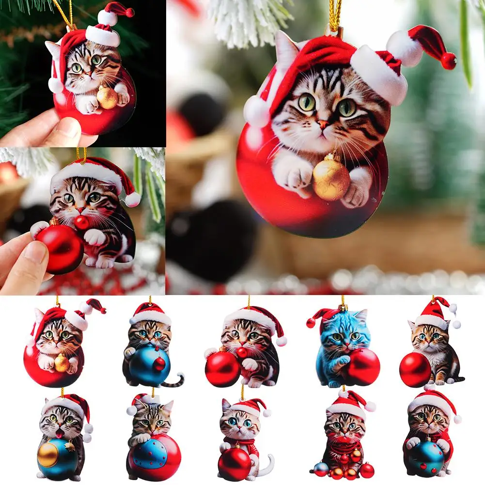 1pcs Christmas Tree Ornament Super Cute 10 Style Car Home Decoration Hat Ornament Christmas Acrylic Holiday Gift S2n3