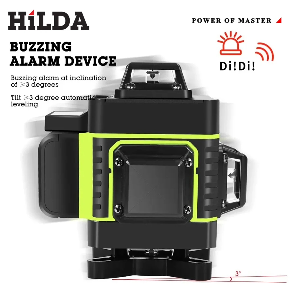 HILDA 4D 16 Lines Laser Ultra Strong Green Beam Horizontal 360 Automatic Leveling Vertical and Horizontal Optical Instrument