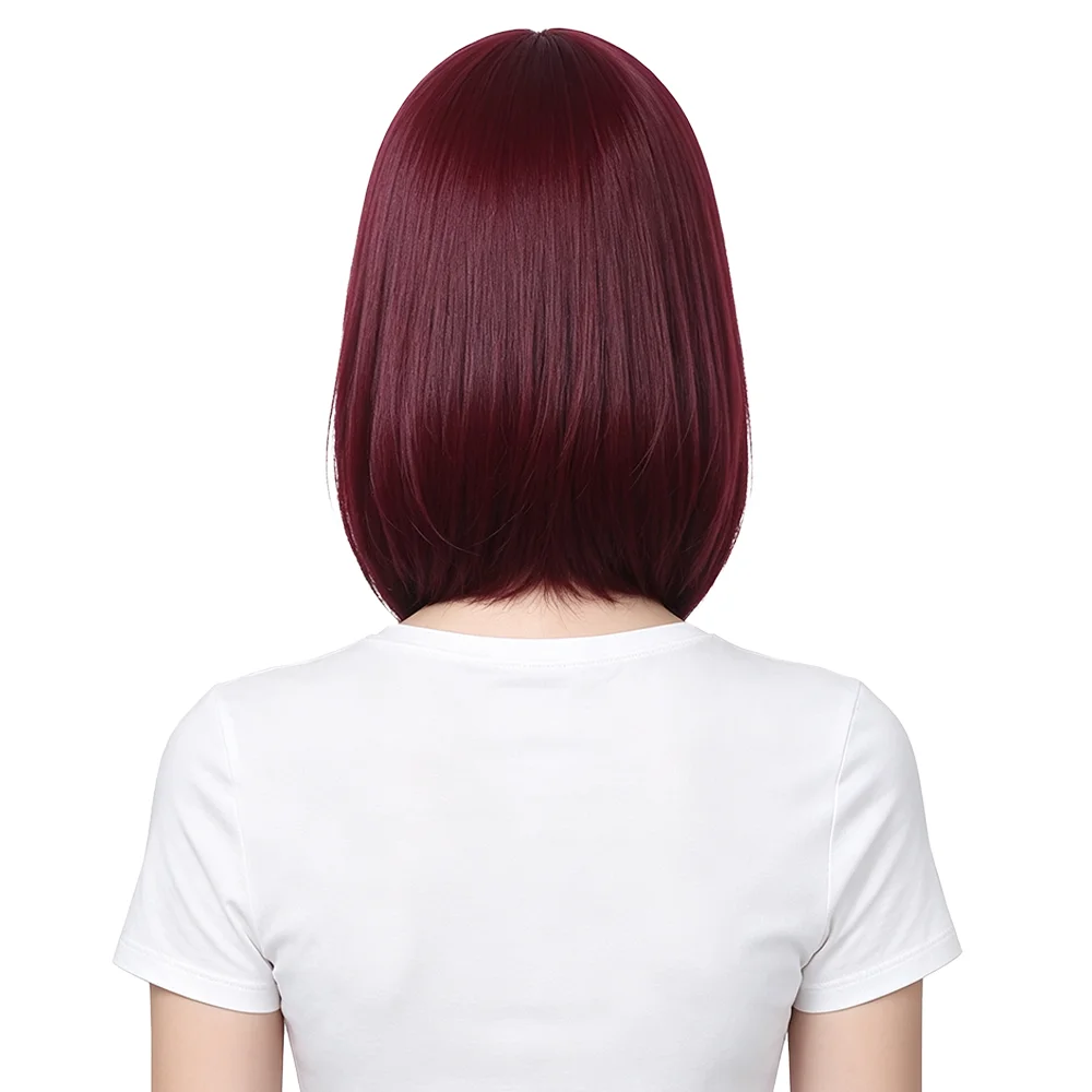 Premium Dark Red Short Bob Cosplay Wig Side Bangs High Temp Synthetic Hair for Women Yamada Anime Cosplay Halloween Party Daily