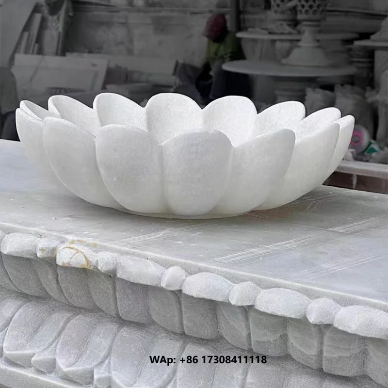 Stonekocc Natural Marble White Washbasin Highlight Petal Art Form Modern Eco-Friendly Bathroom Countertop Bowl Decorated Basin