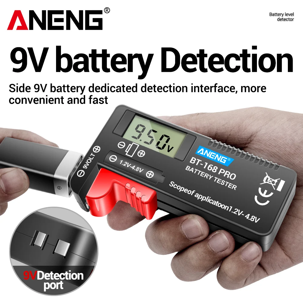 Universal Battery Tester ANENG BT-168 PRO Capacity Checkered Load Analyzer Battery Digital Tester 9V/AAA/AA Button Cell Tester