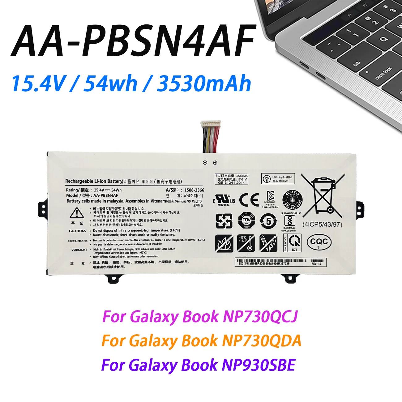 AA-PBSN4AF Laptop Battery For Samsung Notebook Pen 13 NP930SBE-K01US NP930SBE NT930SBE 15.4V 54wh 3530mAh