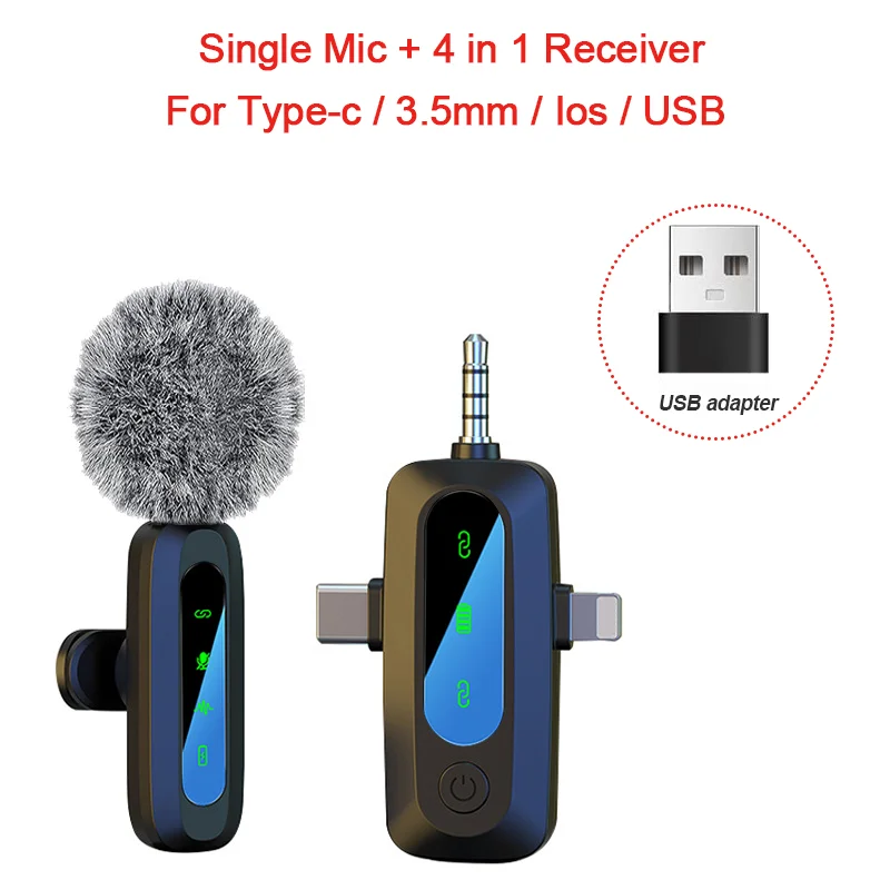 4 in 1 Wireless Lapel Microphone Lavalier Studio Microfono Solapa Inalambrico Mikrofon Do Komputera For Mobile Iphone Camera PC