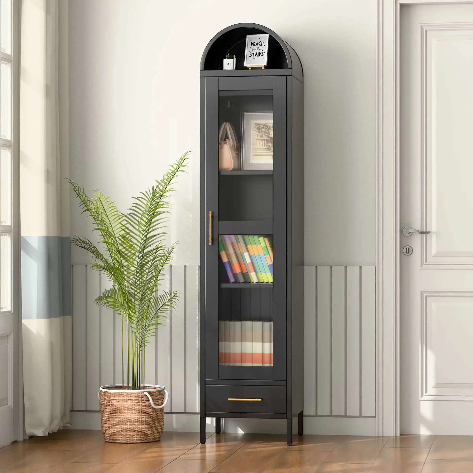 

Steel bookcase, storage cabinet, kitchen rack, floor-to-ceiling multi-functional cabinet with cabinet door