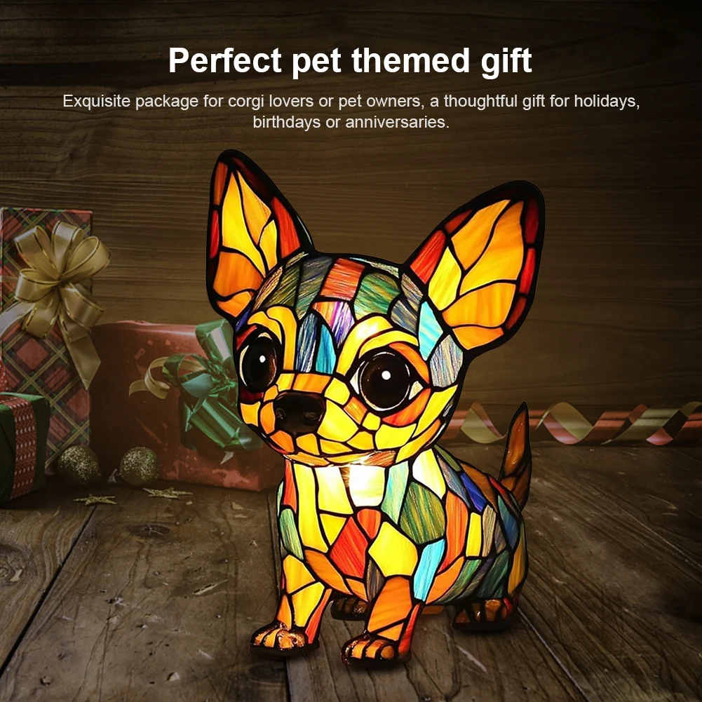 Dog Lamp Stained Resin Dog Tabletop Night Light Resin Canine Decor Vintage Night Light for Bedroom and Living Room Decoration