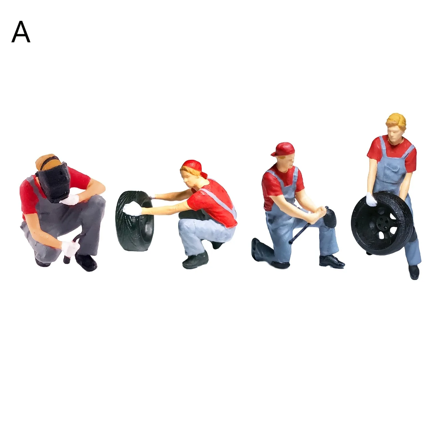 4pcs 1/64 Mini Figure Car Mechanic Repair shop Repairman car technician Tire Shop Macro Shooting/Creative Scene/Moss Decoration/